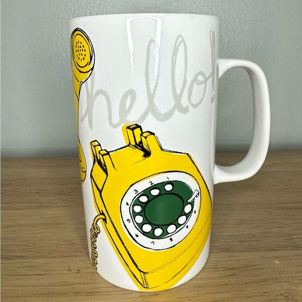 Starbucks 16 oz retro Hello telephone 2015 white yellow green coffee mug EUC